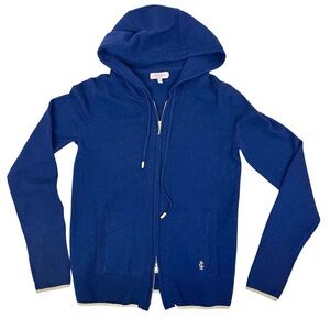 Cashmere Juicy Couture Two Way Zip up hooded sweater Navy Blue and Gold Size M